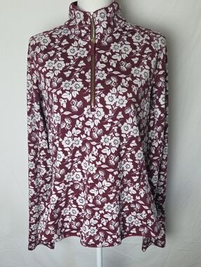 Kate Spade Whimsey Women's Garnet  Floral Half-Zip Pullover Thumbholes Size XL